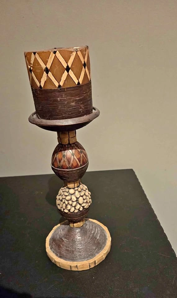 Decorative Wooden Candle Holder with Candle