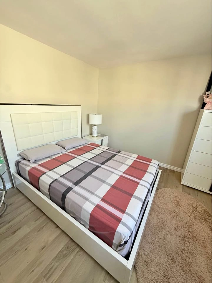 Modern White Queen Bed Frame - Upholstered Headboard