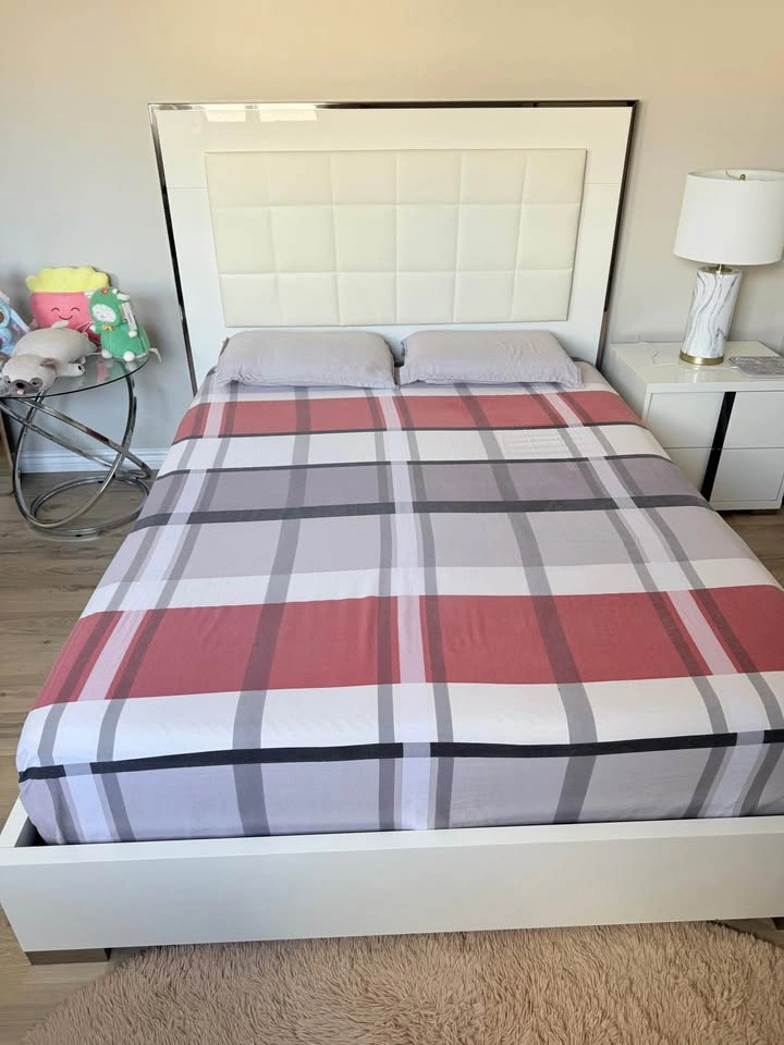 Modern White Queen Bed Frame - Upholstered Headboard - photo 2