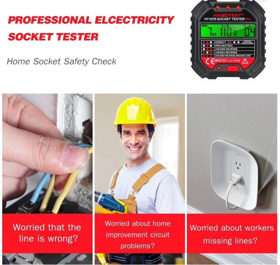 HABOTEST GFCI Outlet Tester with Voltage Display HT107B - photo 5