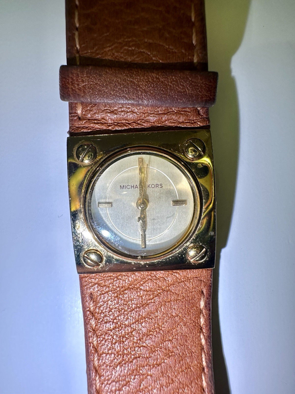 Michael Kors Square Gold Stainless Steel Brown Leather Watch MK-