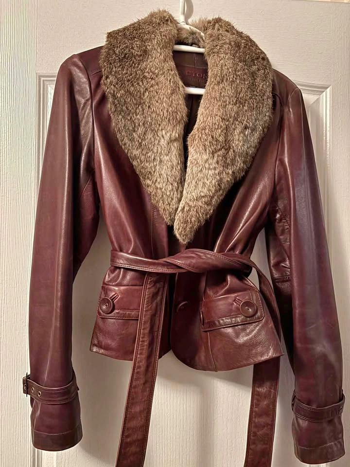 Women's Vintage Genuine Leather & Fur Jacket-Acton Hide House, M