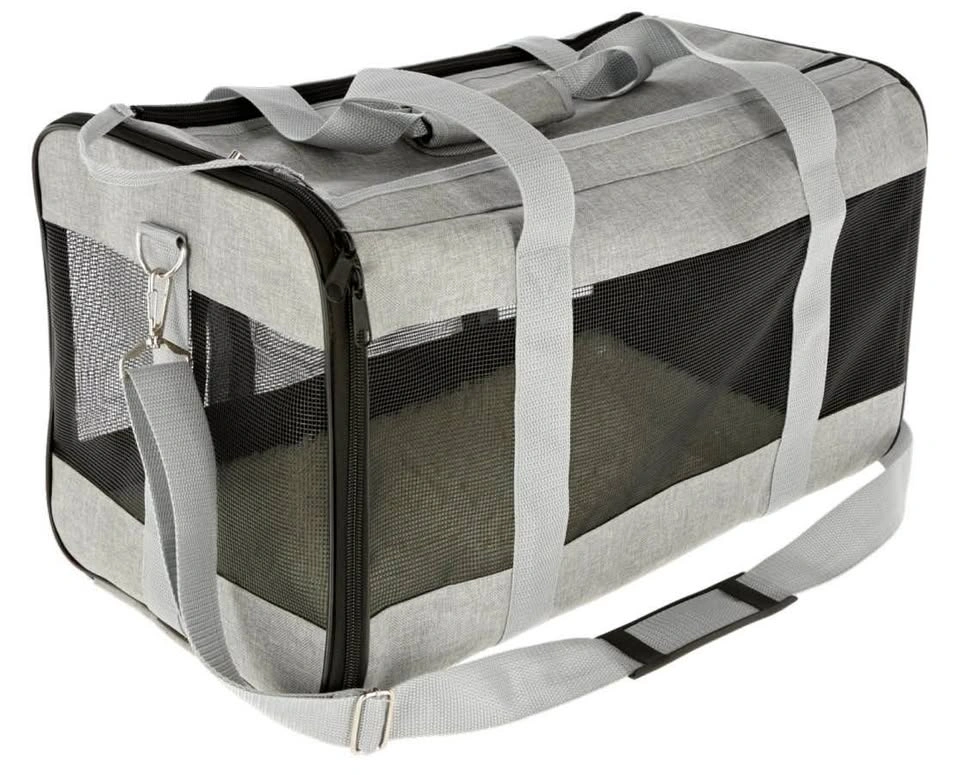 Gray Soft-Sided Pet Carrier with Mesh Windows