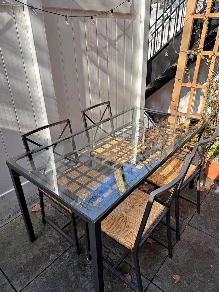 Ikea Granas Dining Set - Glass Top Table & 4 Woven Chairs