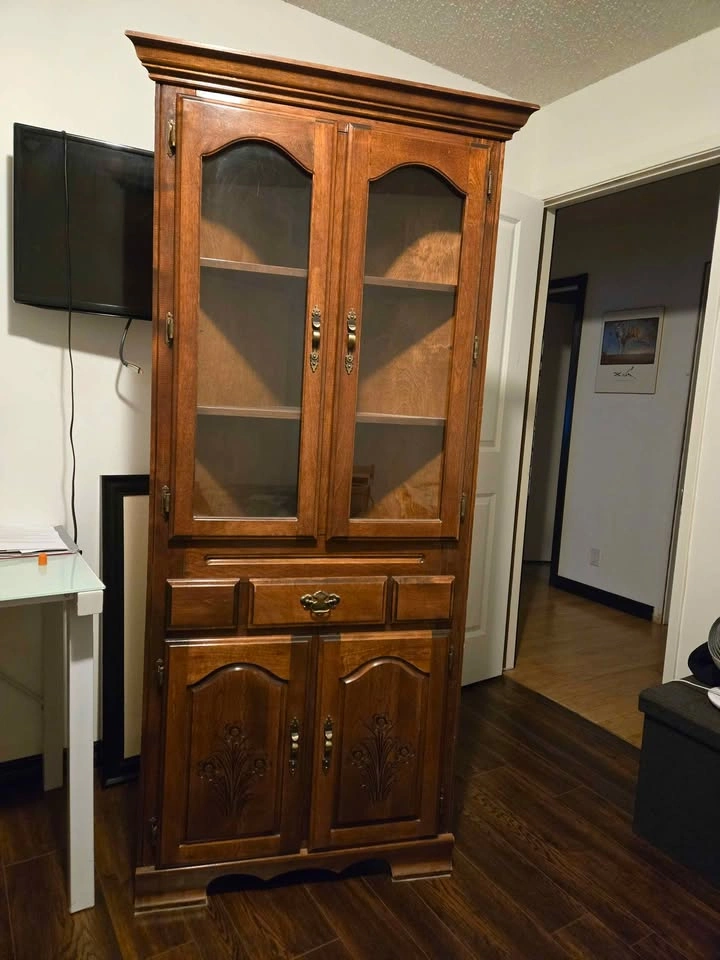 Walnut Wood Corner Hutch with Glass Doors - photo 2