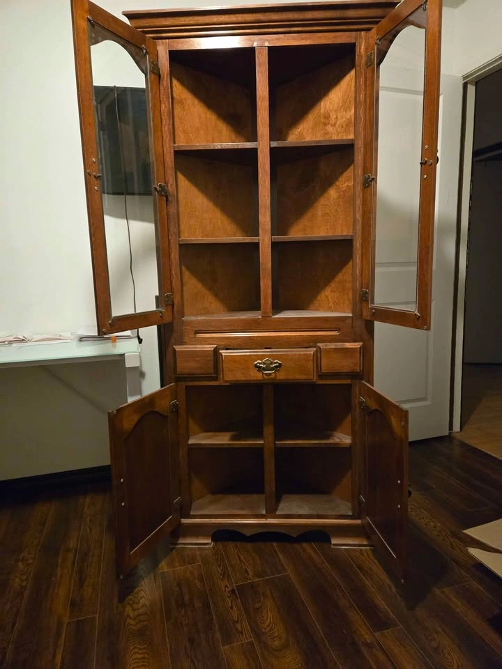 Walnut Wood Corner Hutch with Glass Doors - photo 3