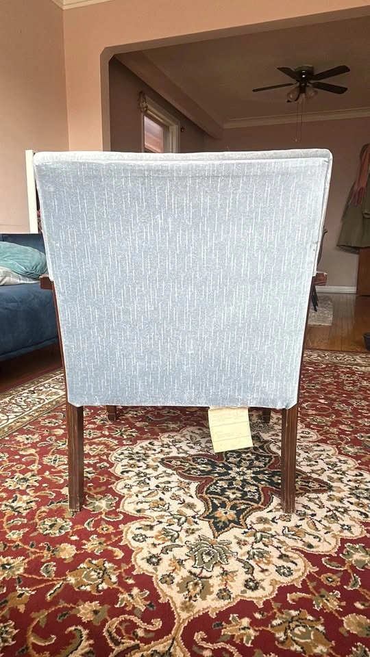 Vintage Mid-Century Cane Accent Chair w/ Wood Frame, Dusty Blue - photo 3