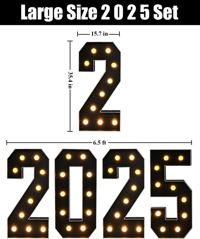 4x 3ft Black Numbers 2025 Graduation Party Decorations Large LED