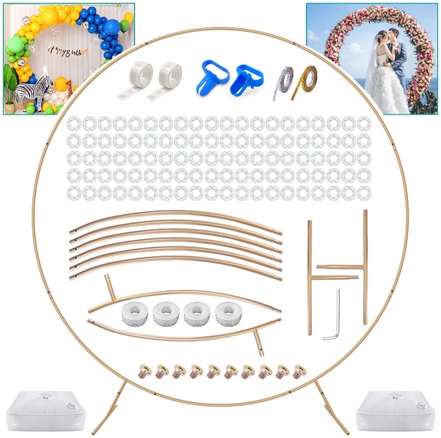 NEW Chamvis Metal Balloon Wedding Round Arch Kit, 7.2ft Gold