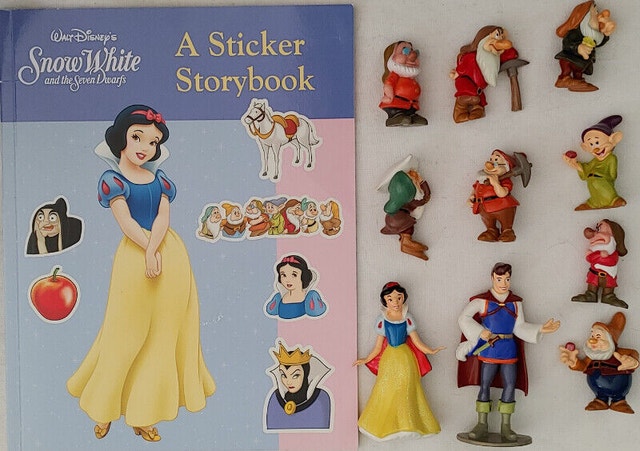 Snow White, Prince, Dwarfs Toys Figures, Sticker Book