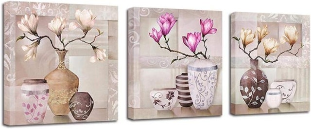 NEW Wall Art Canvas Pictures Artwork Painted & Vase & Magnolia C - photo 3
