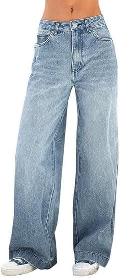 NEW EMMIOL Women's Med Wide Leg Jeans Baggy Mid-High Waisted Y2k