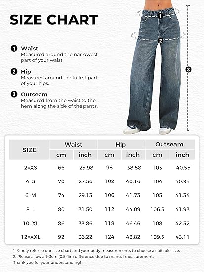 NEW EMMIOL Women's Med Wide Leg Jeans Baggy Mid-High Waisted Y2k - photo 4