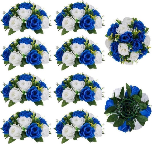 10 Pcs Royal Blue & White Fake Flower Kissing Balls