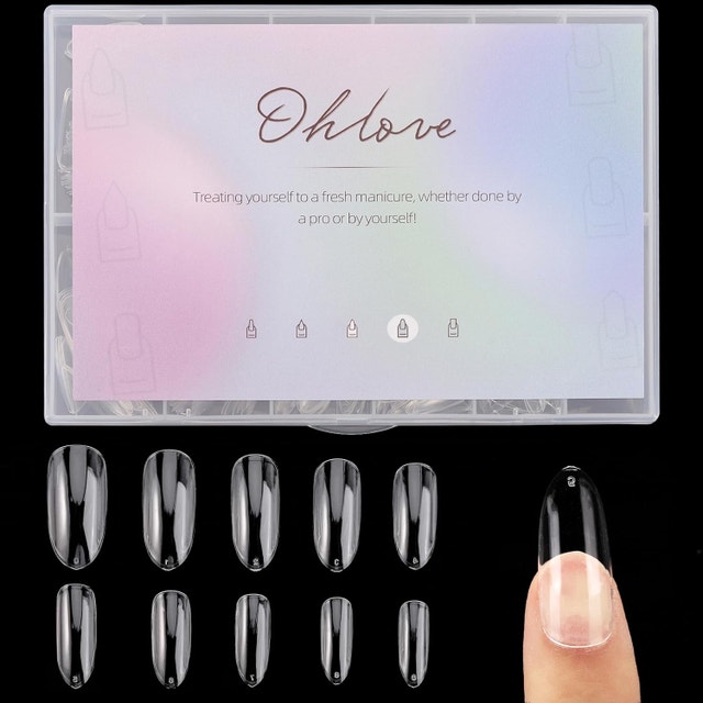 NEW 500 Pcs Oval Nail Tips for Acrylic Clear Fake Nails Full Cov