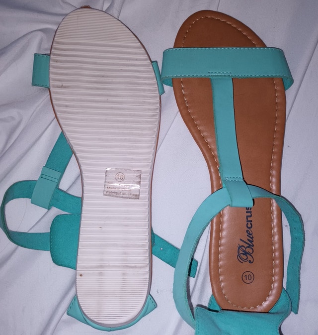 Blue Crush Women's 10 Green Ankle Strap Sling Back Flat Sandals - photo 2