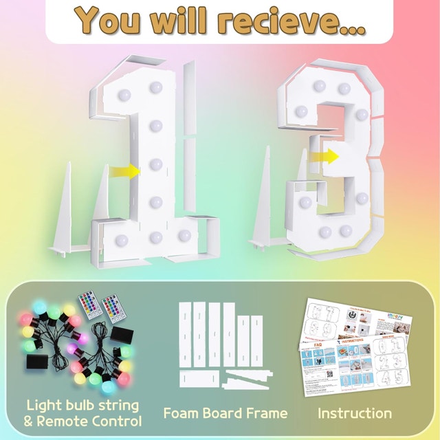 NEW Marquee Numbers 1 & 3, 4FT Light Up, 16 Colors - photo 4