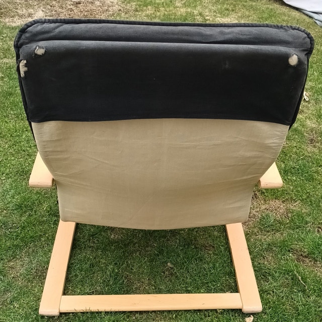 Ikea POÄNG Wood & Black Leather Armchair with Footstools - photo 3