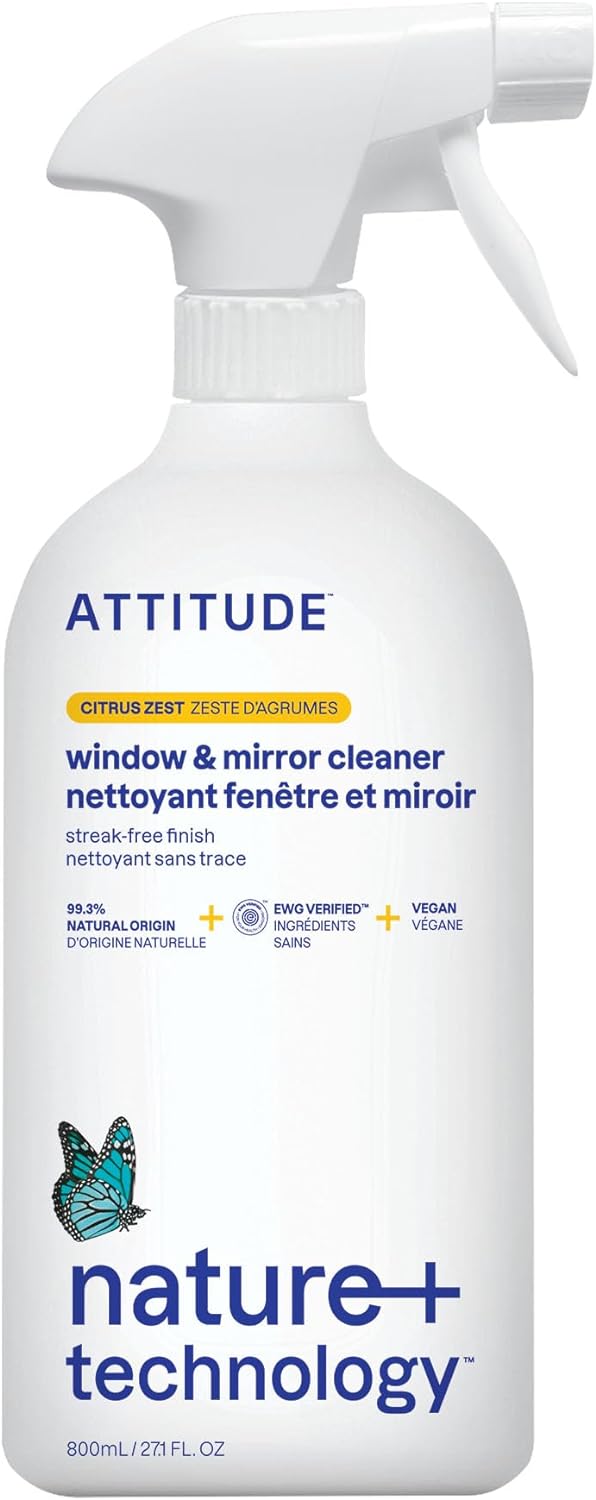 NEW ATTITUDE Window & Mirror Cleaner, EWG, Streak-Free, 800ml