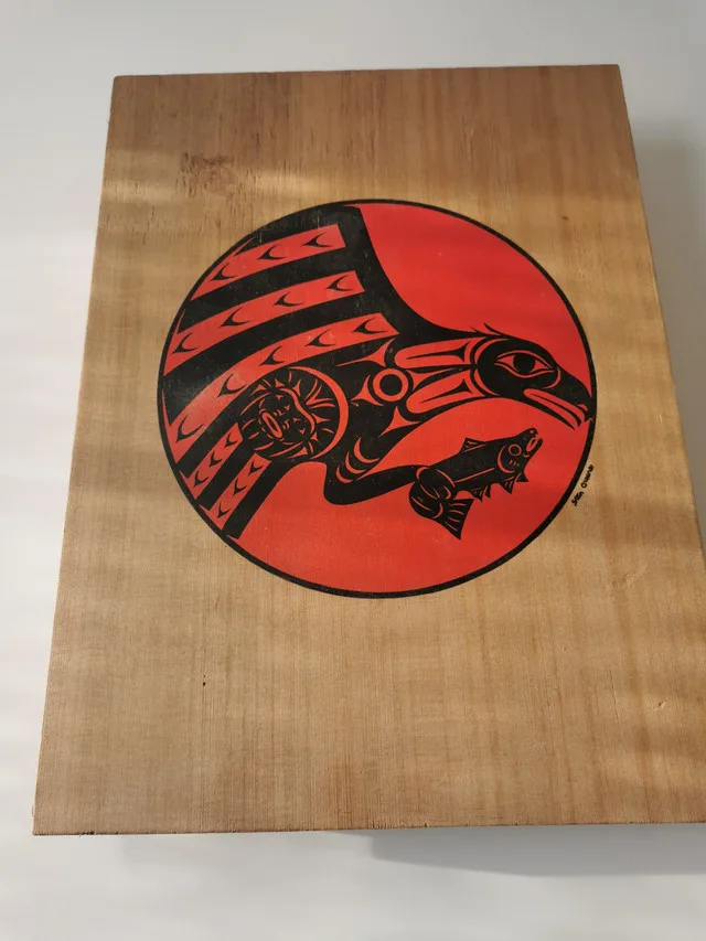 Cedar Box with LId Smoked Salmon box from 80s signed by Sam Gree thumbnail