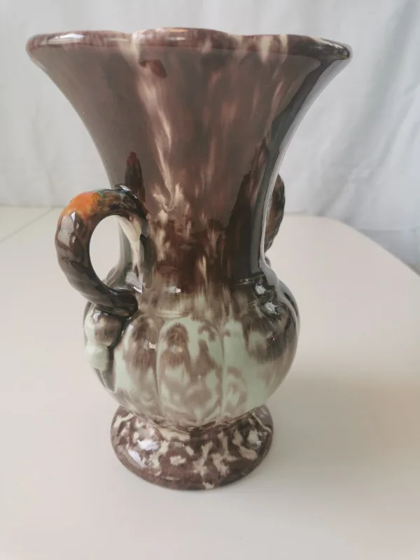 Drip Glaze MCM Ornate Double Handled 1960s Vintage image indicator(3)