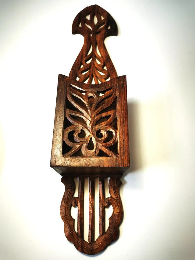 Wood Sheesham - Wall Pocket Vintage Made in India thumbnail