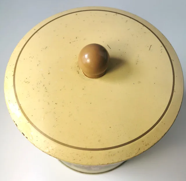 Biscuit Tin Vintage Kate Greenaway UK Moisture-Control Lid Pat. image indicator(6)