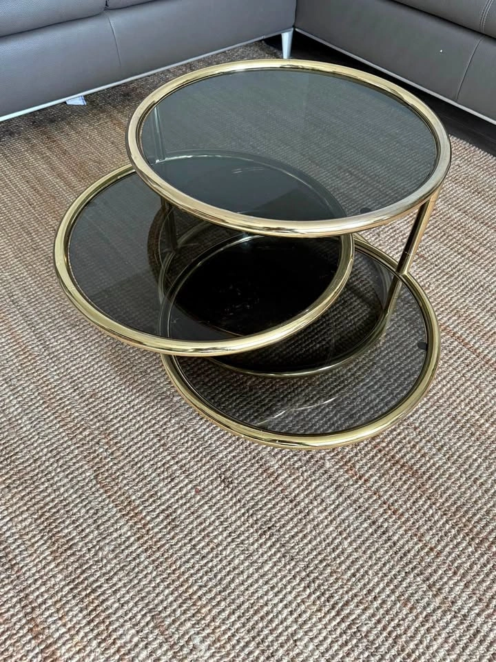 Milo Baughman Style Brass & Glass Swivel Coffee Table