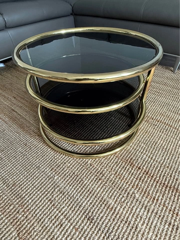 Milo Baughman Style Brass & Glass Swivel Coffee Table - photo 2