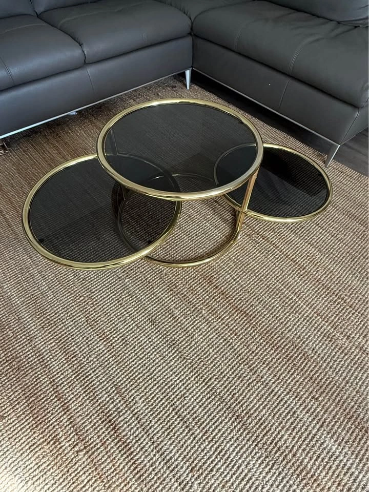 Milo Baughman Style Brass & Glass Swivel Coffee Table - photo 3