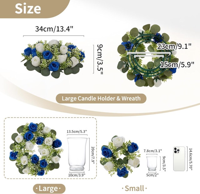 12 Glass Hurricane Candle Holders with Artificial Flower Wreaths - photo 3