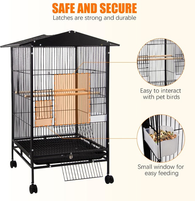 RUN.SE 30-Inch Black Wrought Iron Birdcage Standing Flight Bird - photo 4