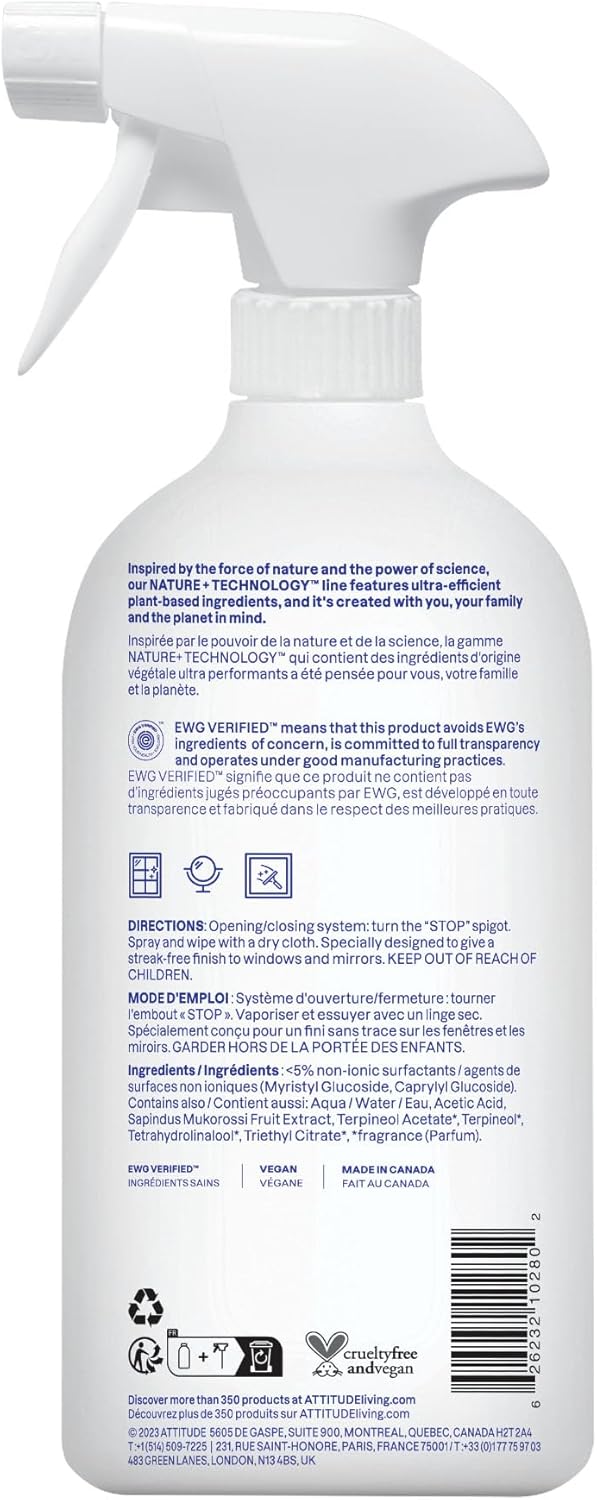NEW ATTITUDE Window & Mirror Cleaner, EWG, Streak-Free, 800ml - photo 2