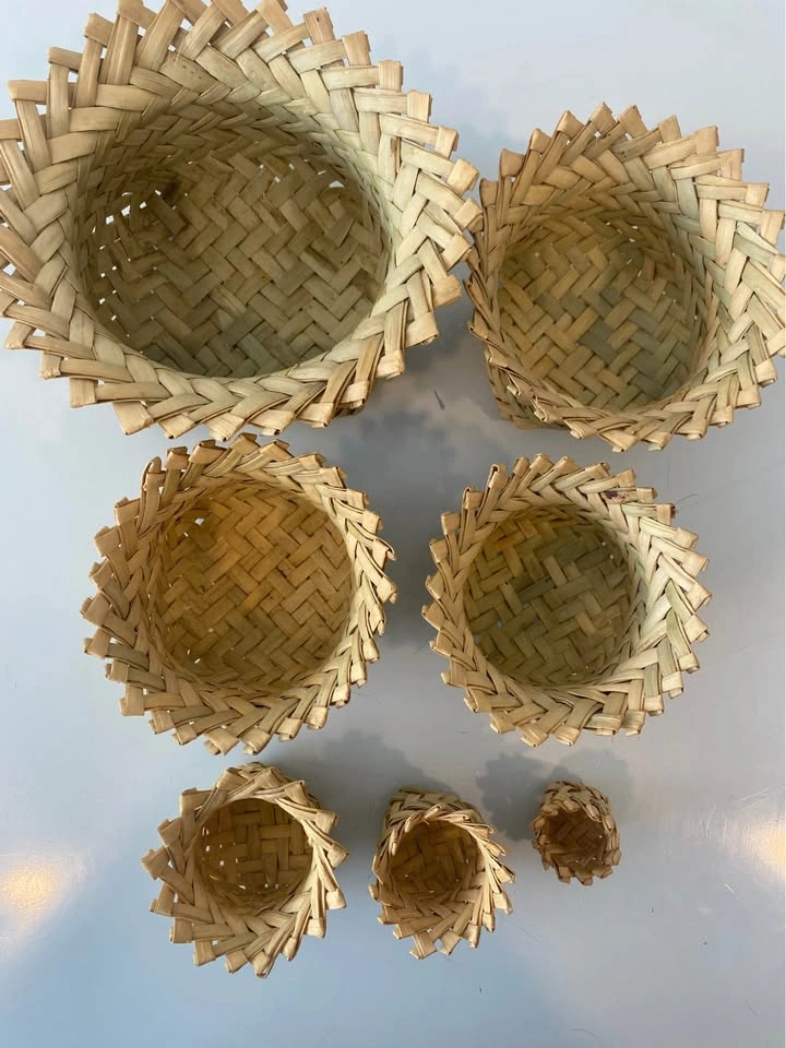 Set of 7 Mini Woven Baskets Natural Straw Boho Rustic Farmhouse - photo 2