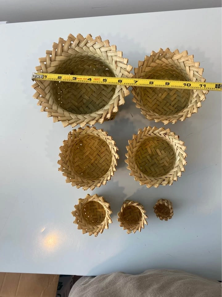 Set of 7 Mini Woven Baskets Natural Straw Boho Rustic Farmhouse - photo 4