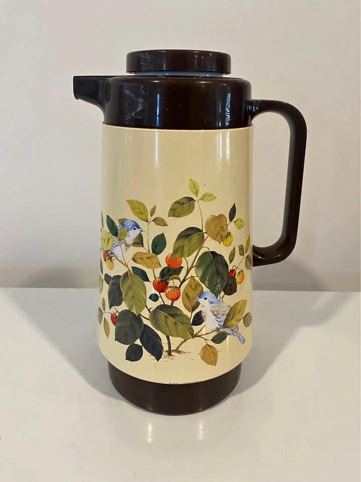 Vintage 80s/90s Elephant Japan Thermos Carafe Floral & Birds
