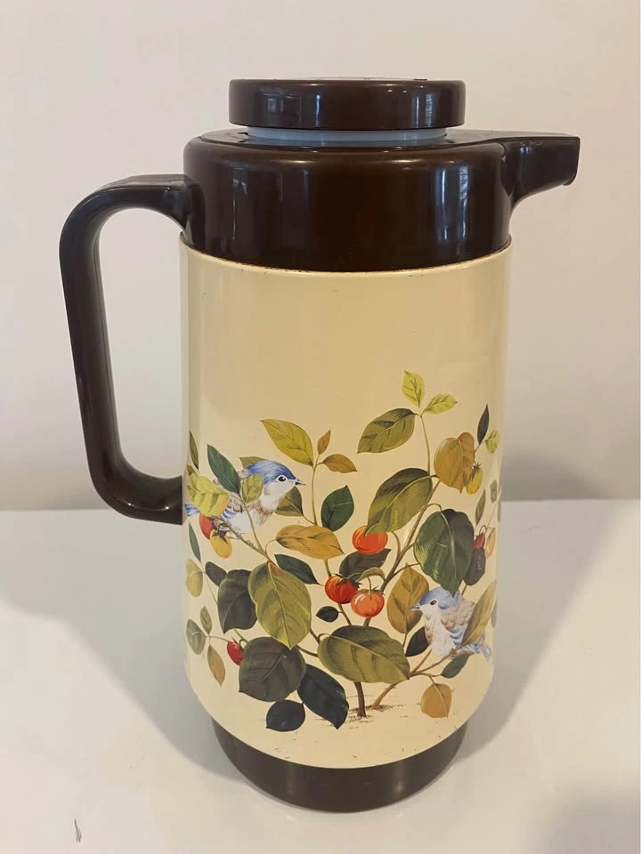 Vintage 80s/90s Elephant Japan Thermos Carafe Floral & Birds - photo 3