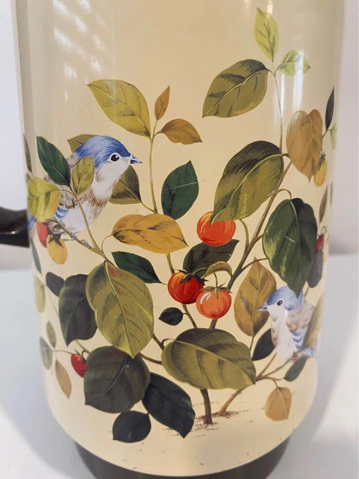 Vintage 80s/90s Elephant Japan Thermos Carafe Floral & Birds - photo 4