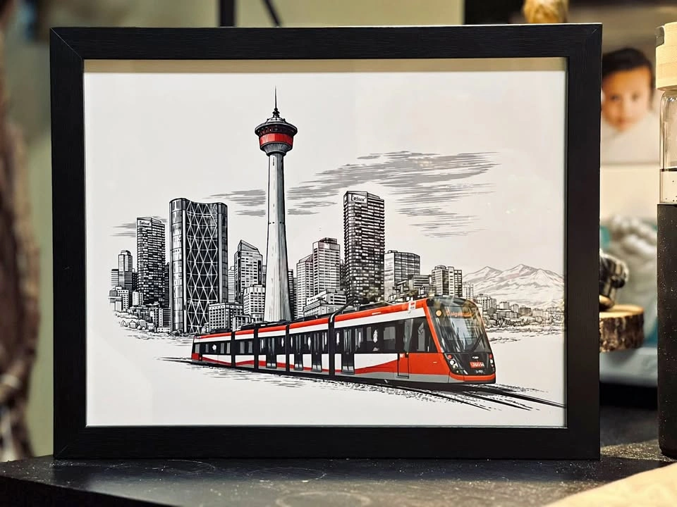 Iconic Calgary C-Train & Calgary Tower Framed Art ! 🇨🇦✨