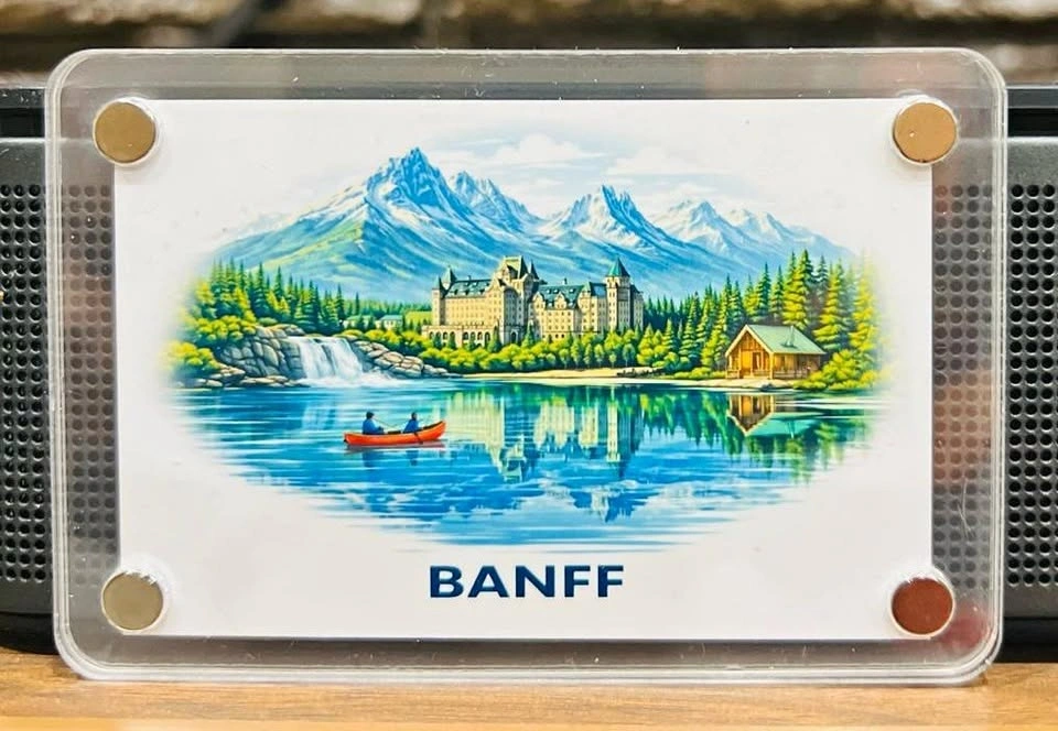 Scenic Banff Lake & Castle Fridge Magnet