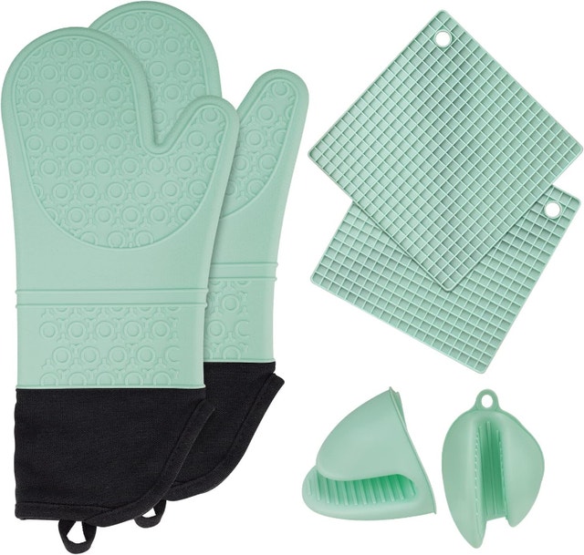 NEW 7 Pcs Silicone Oven Mitts + Pinch Grip Pot Holder Set