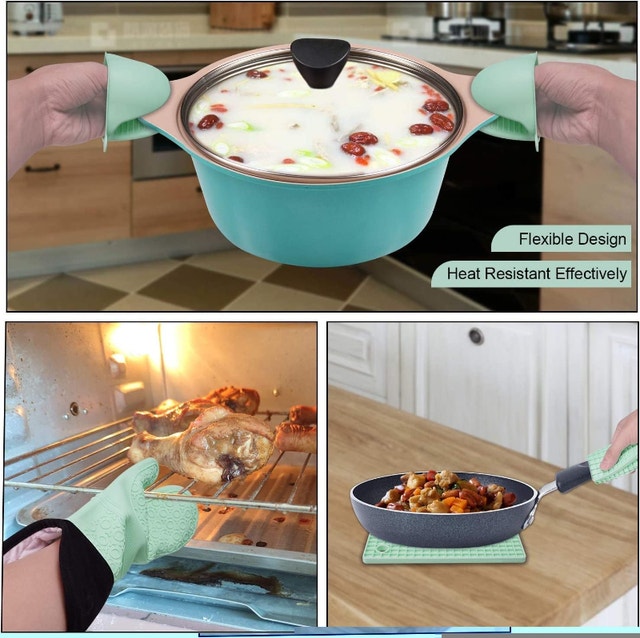 NEW 7 Pcs Silicone Oven Mitts + Pinch Grip Pot Holder Set - photo 4