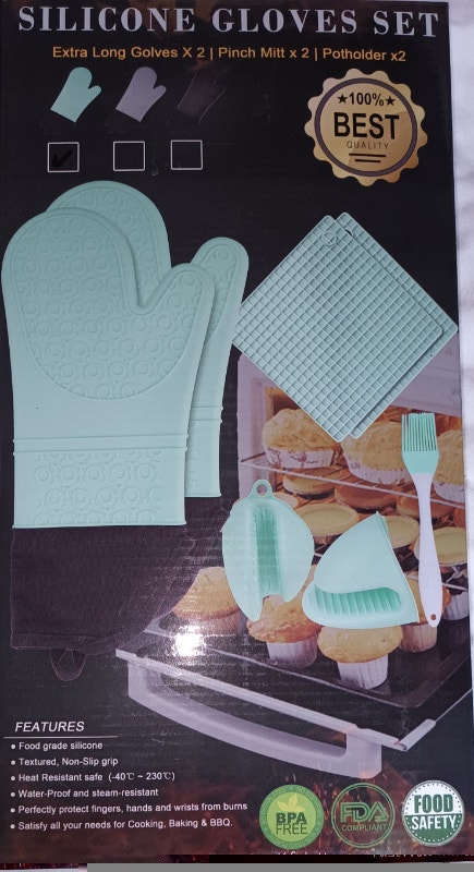 NEW 7 Pcs Silicone Oven Mitts + Pinch Grip Pot Holder Set - photo 5