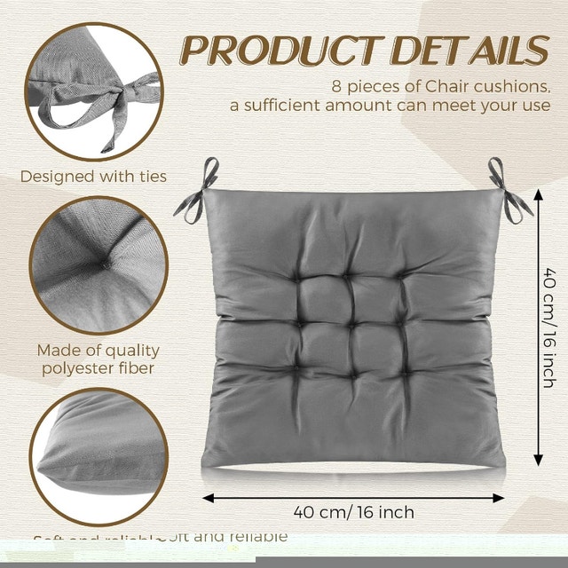 7 Grey Chair Pads Cushions with Ties - photo 2