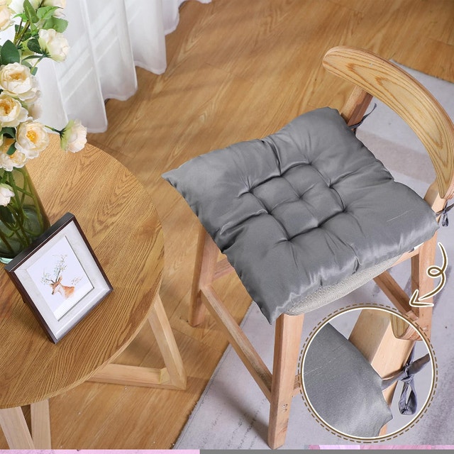 7 Grey Chair Pads Cushions with Ties - photo 3