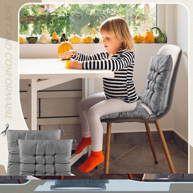 7 Grey Chair Pads Cushions with Ties - photo 5