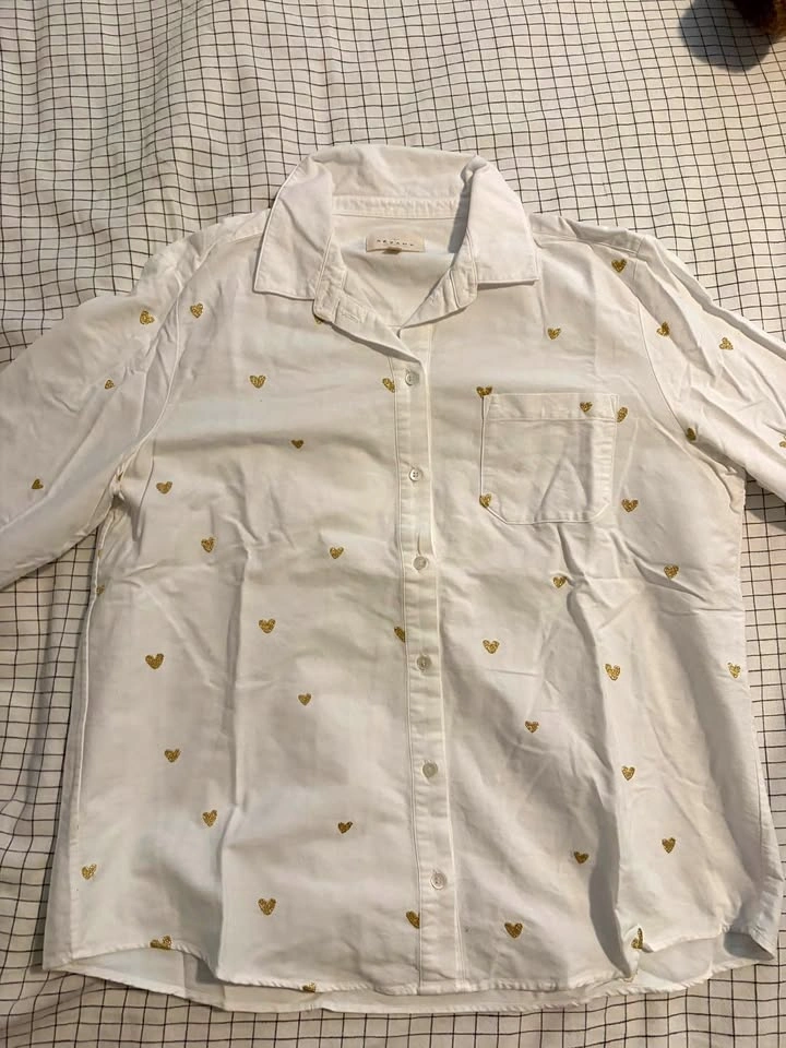 Sézane Tomboy Shirt Embroidered Golden Hearts - Women Size 8