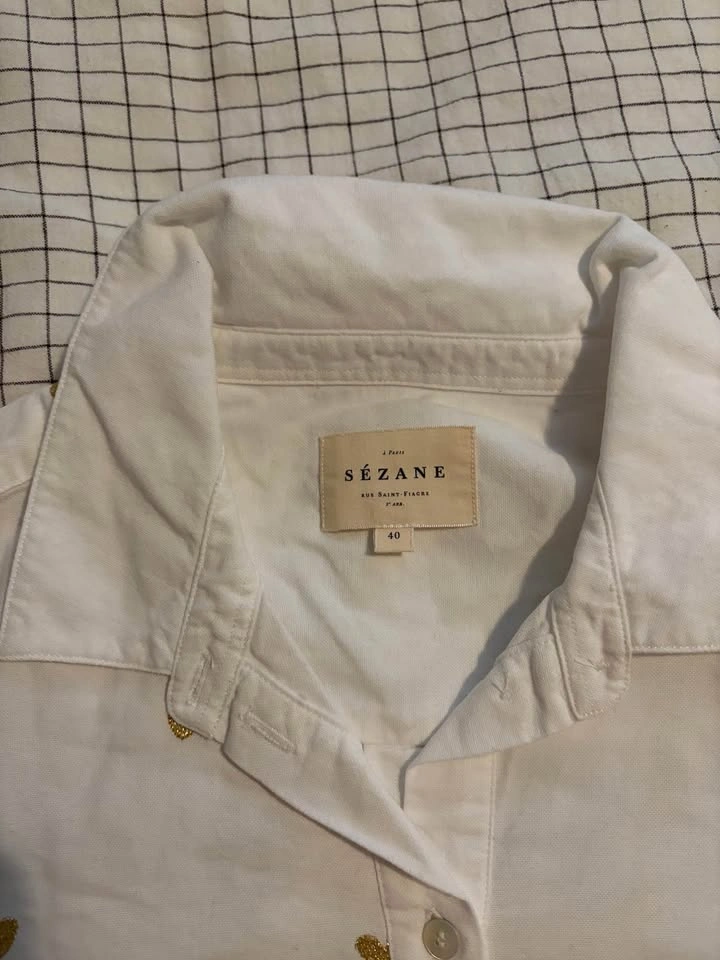 Sézane Tomboy Shirt Embroidered Golden Hearts - Women Size 8 - photo 2