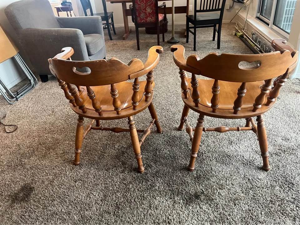 Pair of Solid Wood Vintage Captain's Chairs - photo 2