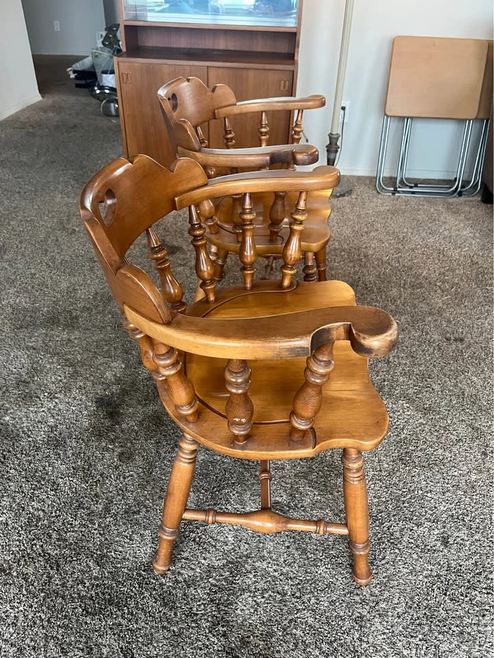 Pair of Solid Wood Vintage Captain's Chairs - photo 3